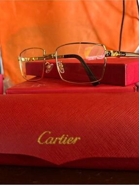 Cartier Men's Gold Semi-Rimless sunglasses with Black Temple Tips